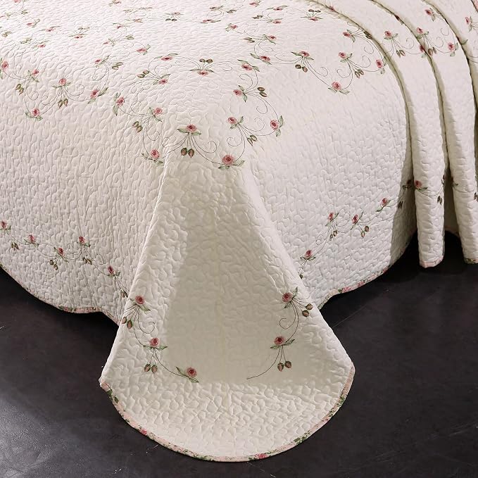 Quilt Set Floral Leaves 3D Embroidery Pattern 3 PCS Cotton Reversible Quilted - Image 3