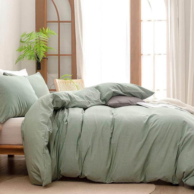BESTOUCH Duvet Cover Set 100% Washed Cotton Linen Feel Super Soft Comfortable - Image 3