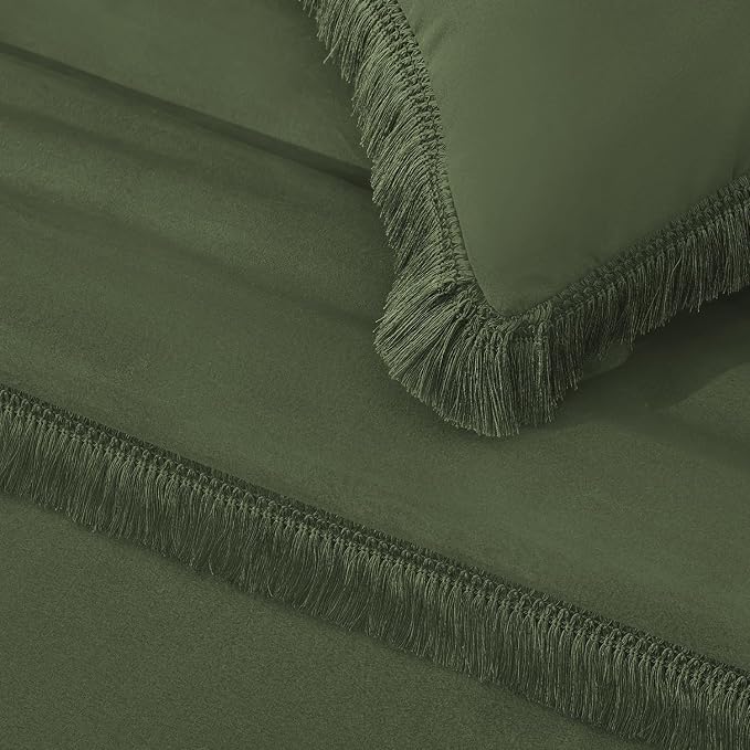Andency Comforter Set Oversized King Olive Green 120x120, 3 Pieces Boho Fall - Image 8