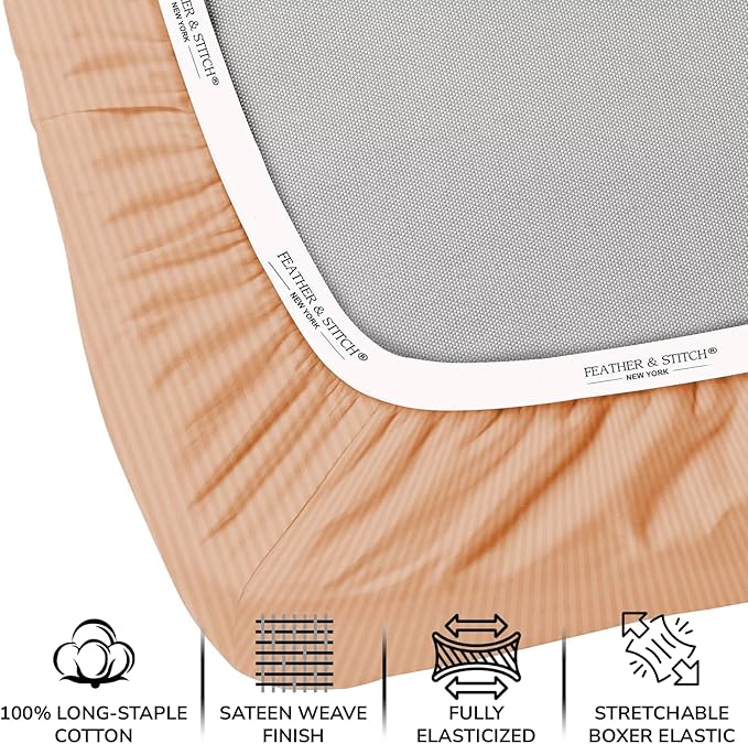 Feather & Stitch 1 PC Fitted Sheet California King Size, 100% Cotton Damask - Image 2