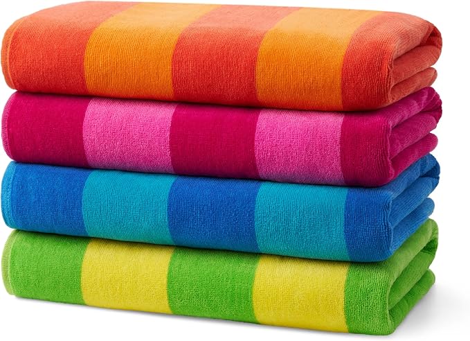 Kaufman - Soft Oversized Beach Towels in Bulk | 29" x 58" Velour Striped Towel by BENKAUFMANSALESCO
