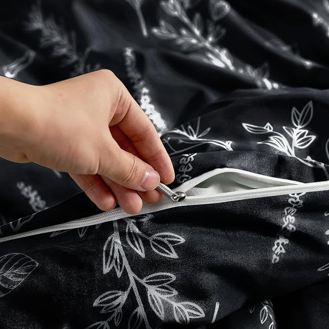 MUXHOMO Duvet Cover King Size, Reversible Floral Black Duvet Cover Set - Image 5