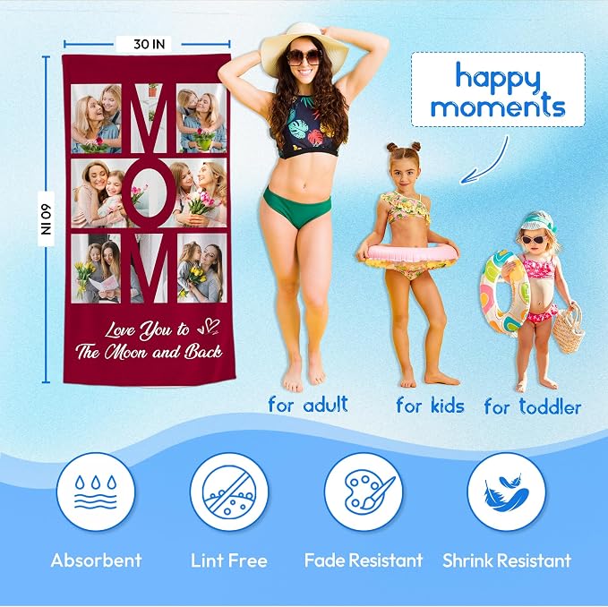 JML Mothers Day Birthday Gifts for Mom from Daughter Son, Personalized Beach - Image 4