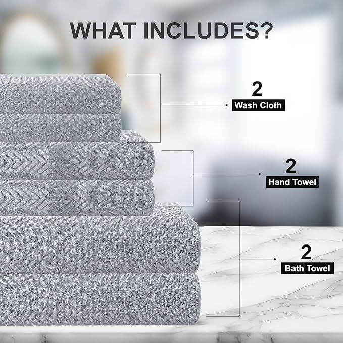 CASA COPENHAGEN Wave Textured 6 Piece Towel Set- Grey Violet, 550 GSM 2 Bath - Image 4