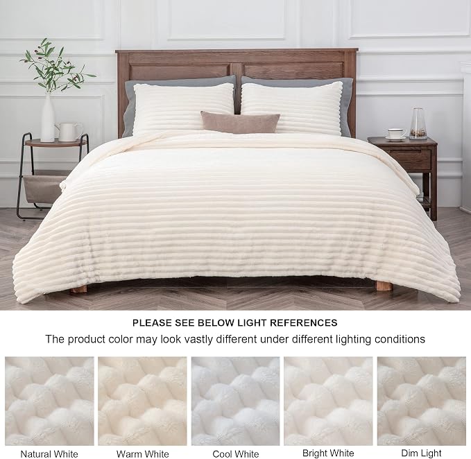BEDELITE Fleece Queen Comforter Set -Super Soft & Warm Fluffy Cream White - Image 9