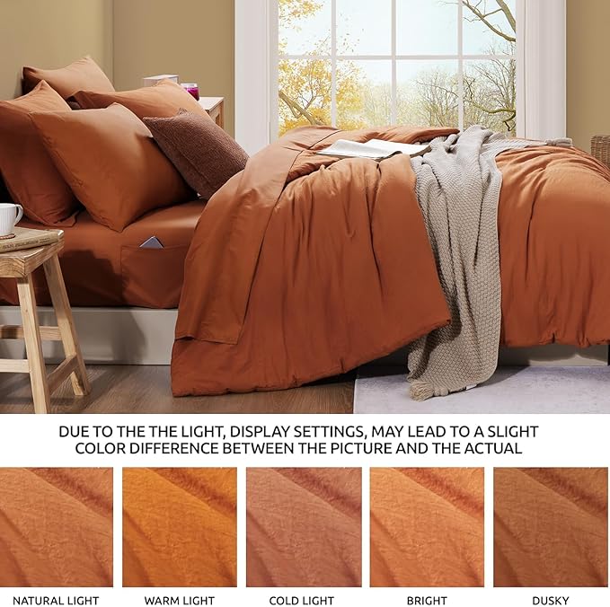 WRENSONGE Twin Comforter Set- 5 Pieces Burnt Orange Bed in a Bag, All Season - Image 5