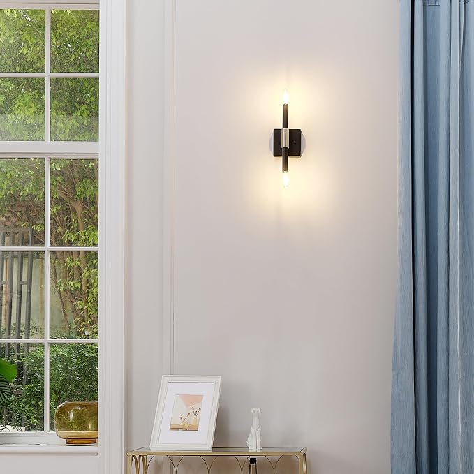 Globe Electric 65000044 2-Light Wall Sconce, Matte Black, Antique Brass Accent - Image 2