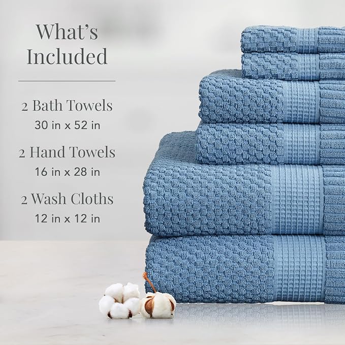 NY Loft 100% Cotton Towel Set 6 Piece | Super Soft & Absorbent Quick-Dry 2 Bath - Image 2