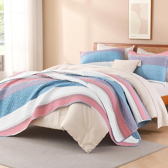 Litanika Twin Quilt Set Purple, 68x86 Stripe Bedspread Coverlet 2 Pieces - Image 4