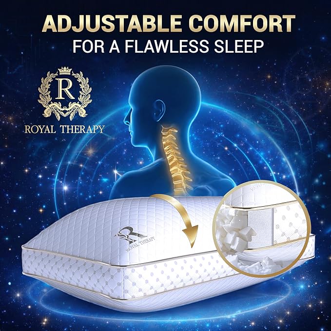 Royal Therapy 2-Pack King Memory Foam Pillow, Adjustable Shredded Odor-Free - Image 3