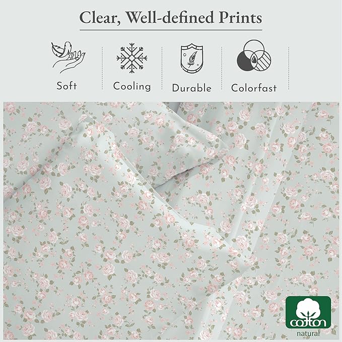 California Design Den Rose Sheet Set Twin, 100% Cotton 12" Pocket Twin Sheets & - Image 5