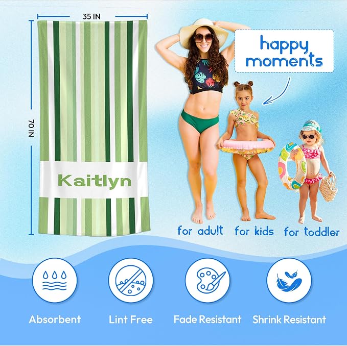 JML Custom Beach Towel with Name, Personalized Microfiber Beach Towel with Name - Image 3