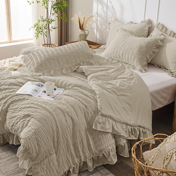 JOLLYVOGUE Twin Size Comforter Set, 2 Pieces Linen Seersucker Lightweight - Image 7