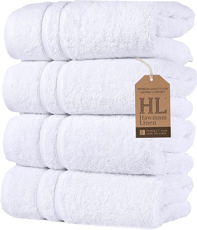 Hawmam Linen White Hand Towels for Bathroom, 16x29 Inch, Premium Turkish Cotton by HawmamLinen