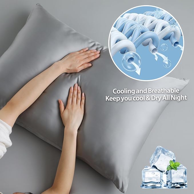 2 Pack Cooling Pillow Cases, Viscose Derived from Bamboo Pillow Protectors King - Image 4