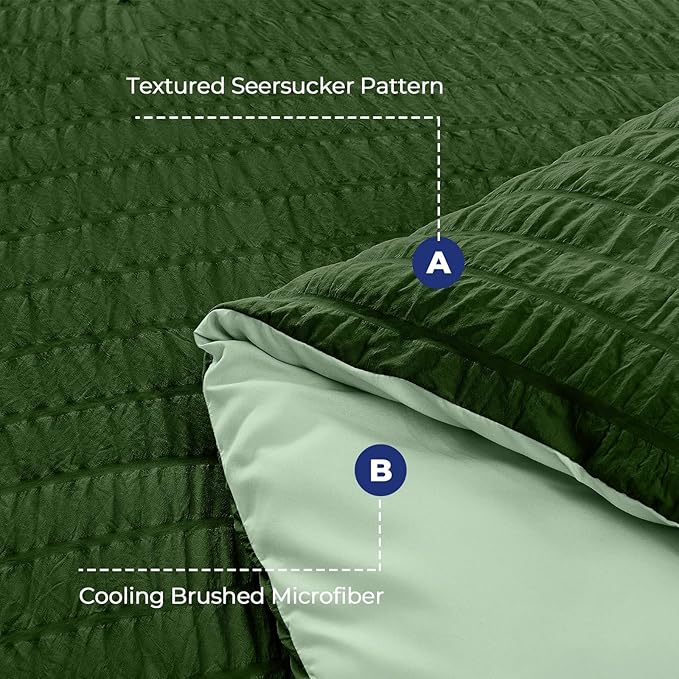 HYMOKEGE Dark Green/Sage Green Full Size Comforter Sets Seersucker 7 Pieces - Image 4