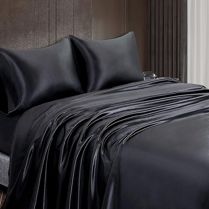 Homiest Black Satin Flat Sheet for Full Mattress, Luxury & Ultra Soft Bedding - Image 6