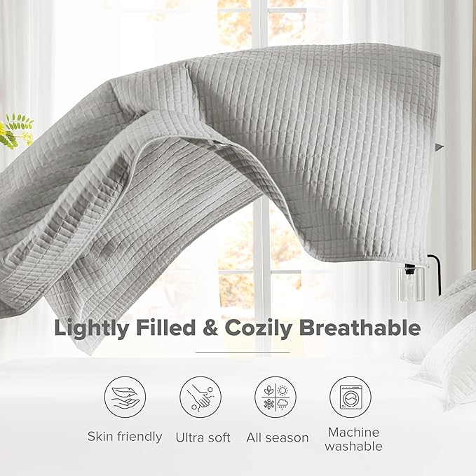 Comfort Spaces Grey Oversized Queen Quilt Set 102"x118" Bedspread Quilted - Image 4