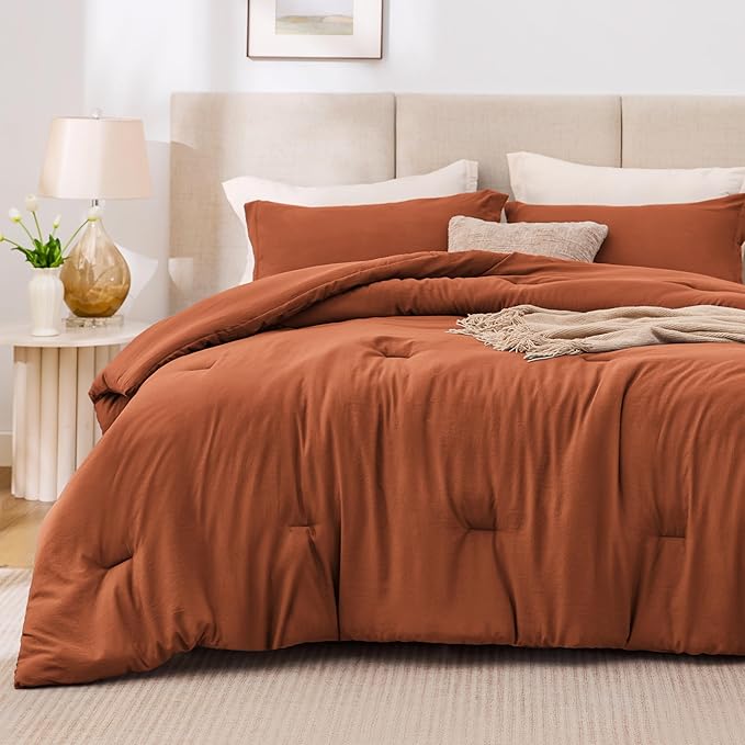 Love's cabin Terracotta Queen Comforter Set, 3-Piece Prewashed Bed Set - Image 2
