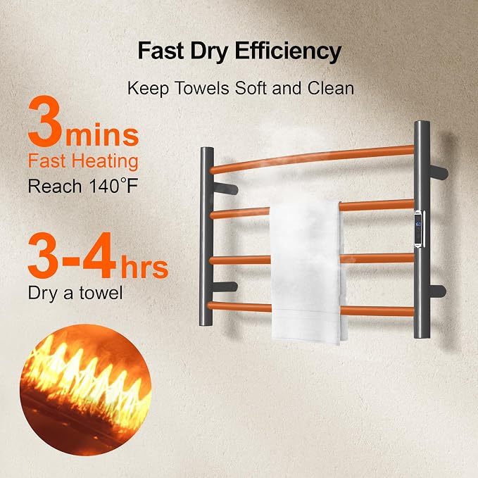 Towel Warmer with Built-in Timer Bathroom Wall Mounted Bath Towel Heater - Image 5