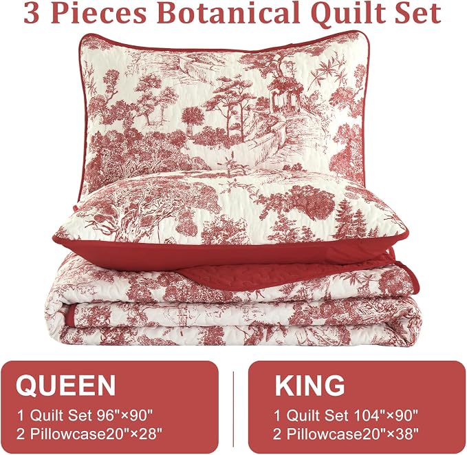 WONGS BEDDING Botanical Quilt Set Queen Size - Image 6