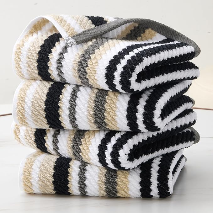 VOOVA & MOVAS Black & Gray Striped 100% Cotton Hand Towels by VOOVAMOVAS