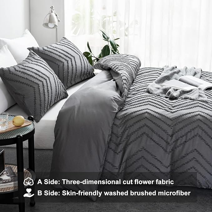 WARMDERN Boho Duvet Cover Set, Tufted Bedding Duvet Covers Soft Washed - Image 3
