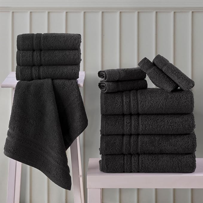 Black 6 Pack Bath Towels Sets Linen - Image 8