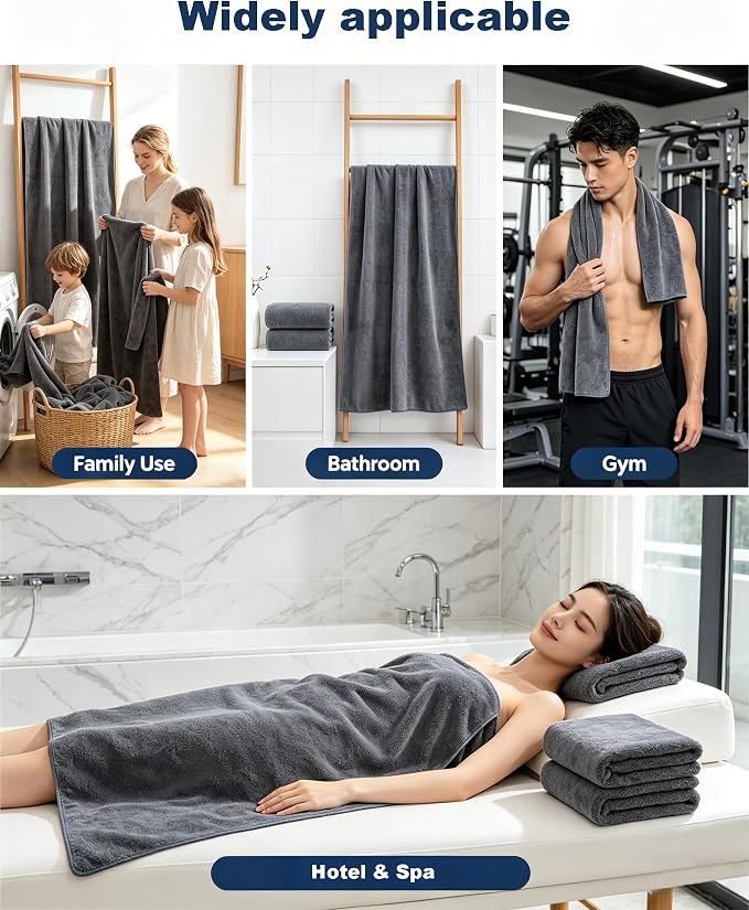 Lumimi 4 Pack Microfiber Bath Towel Set, Ultra Absorbent Quick Dry 29" L x 13" W - Image 8