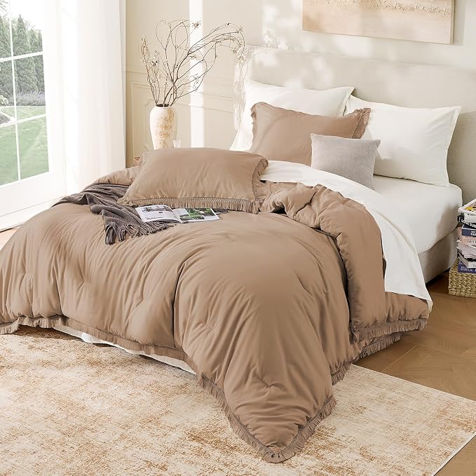 Andency Taupe Comforter Set California King, 3 Pieces Boho Tassel Lightweight - Image 6