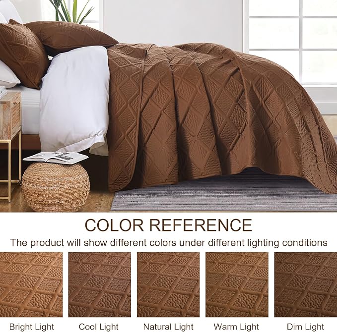 Yiran Brown Quilt Set Queen Size, 3 Piece Reversible Bedspreads Bedding Set - Image 7