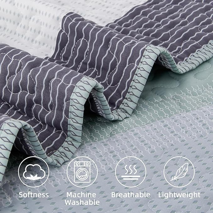Andency Oversized King Quilt Bedding Set, 120x98Inch Sage Green Stripe - Image 5