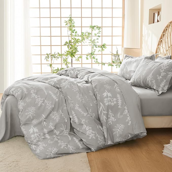 MUXHOMO Duvet Cover Full Size, Reversible Floral Silver Gray Duvet Cover Set - Image 2