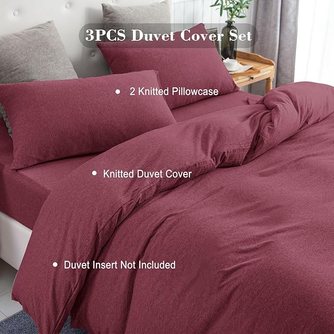 PURE ERA Jersey Knit Duvet Cover Set 100% T-Shirt Cotton Super Soft Comfy 3pc - Image 3