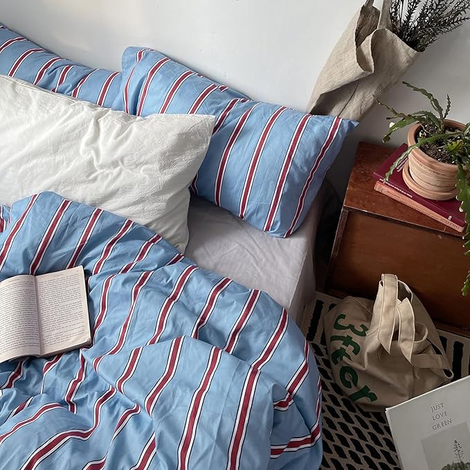 mixinni Vintage Striped Blue Duvet Cover Twin XL - Image 3
