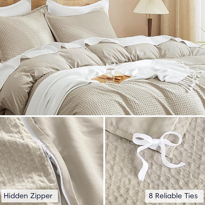 PHF Waffle Weave Duvet Cover Set Queen Size, No Snagging Ultra Soft Luxury - Image 5
