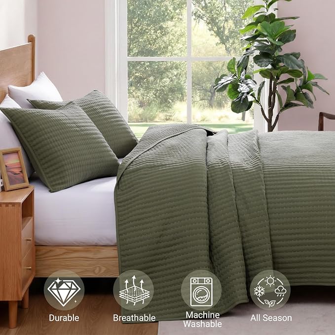 WRENSONGE Olive Green California/Oversized King Size Quilt Bedding Set - Image 5