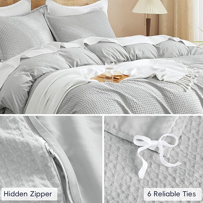 PHF Waffle Weave Duvet Cover Set Twin/Twin XL Size, No Snagging Soft Luxury - Image 5