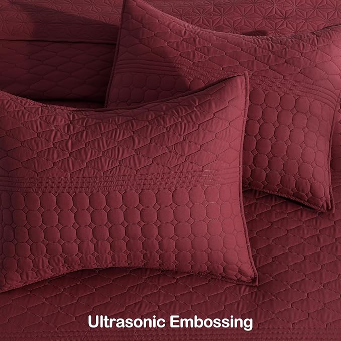 HORIMOTE HOME Burgundy Red Queen Size Quilt Set - Image 6