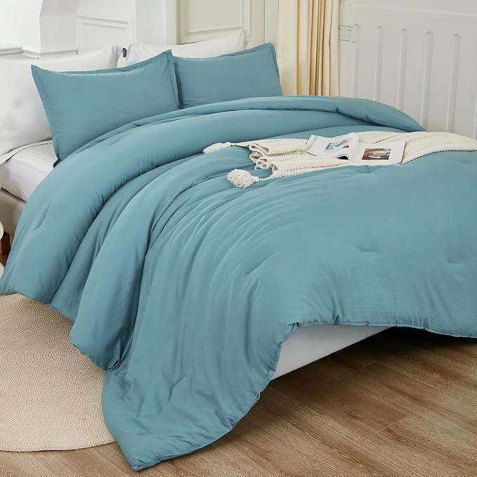 Litanika Grayish Teal Comforter Set California King Size, 3 Pieces Cal King - Image 6