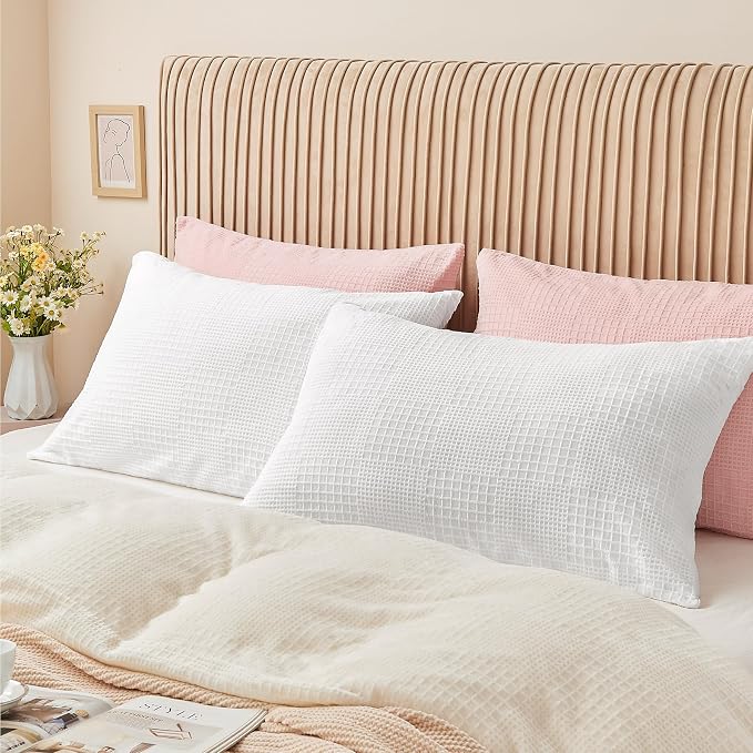 BEDELITE Flannel King Size Pillow Cases Set of 2, Decorative Waffle Weave - Image 9