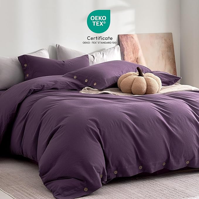 JELLYMONI 100% Washed Cotton Duvet Cover Twin – Soft, Breathable Linen-Look - Image 2