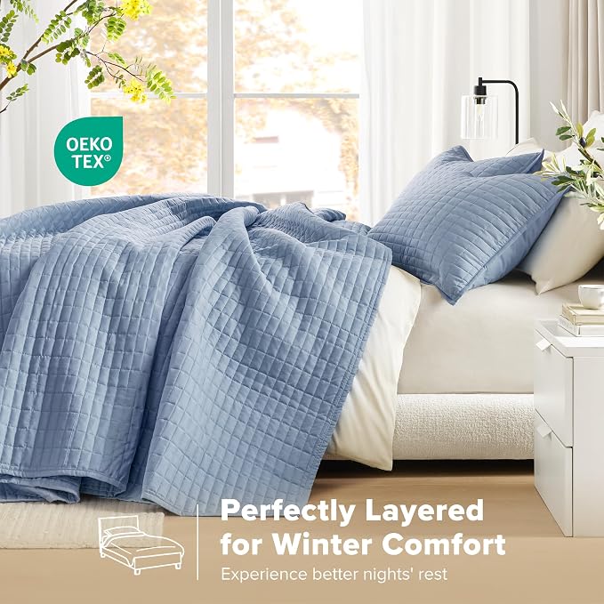 Comfort Spaces Blue Oversized Queen Quilt Set 102"x118" Bedspread Quilted - Image 3
