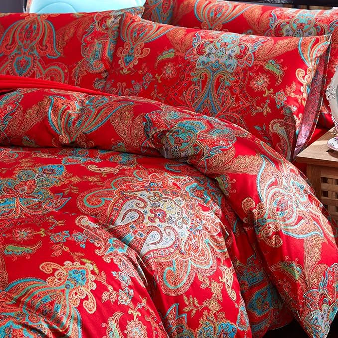mixinni King Size Duvet Cover Set Paisley Light Blue Long Staple Cotton Percale - Image 2