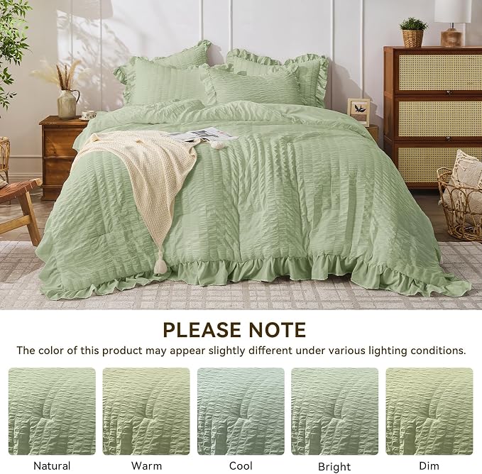 JOLLYVOGUE Sage Green Queen Comforter Set, 3 Pieces Seersucker Comforters Queen - Image 8