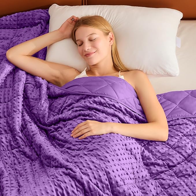 Purple Weighted Blanket for Adults 12lbs, Twin Full Size Cooling Minky Heavy by BETU
