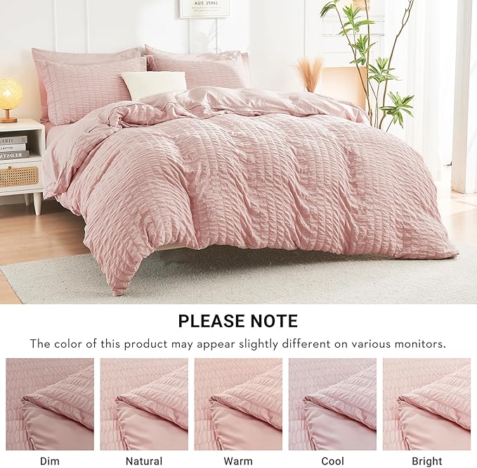 HYMOKEGE Rose Gold California King Comforter Set Seersucker 7 Pieces, All - Image 6