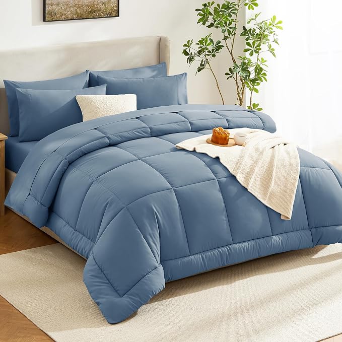 CozyLux Oversized Queen Comforter Sets Dusty Blue, 7 Pieces Bed in a Bag - Image 8