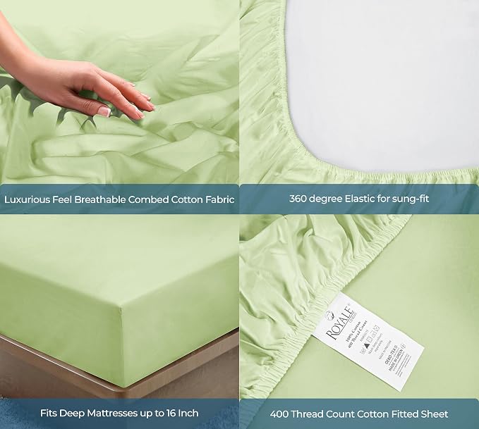 Royale Linens 400 Thread Count 100% American Grown Cotton Fitted Sheet King Size - Image 5