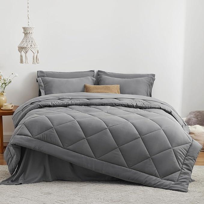 Love's cabin Twin Comforter Set Grey, 5 Pieces Twin Bed in a Bag, All Season - Image 2